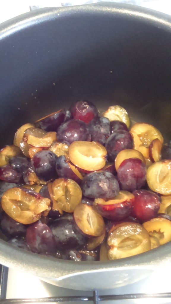 making homemade plum jam